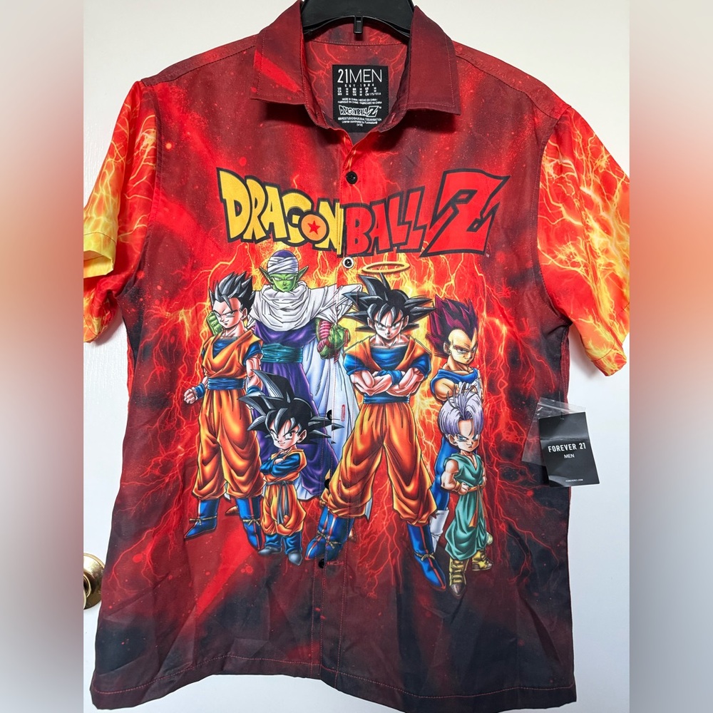 21men Dragon Ball Z Red Graphic Button Down Shirt